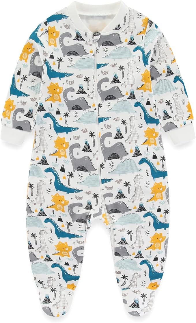 Baby Boys Girls Footies One-Piece Romper Long-Sleeve Jumsuit Cotton Newborn Clothes Set 4-Pack, Baby Pajamas