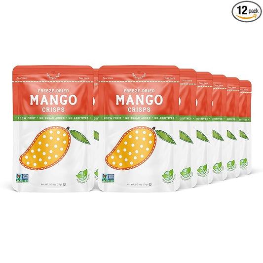 Nature’s Turn Freeze-Dried Mango Crisps – Healthy, Gluten-Free, Crispy & Delicious, Plant-Based Snack, Ideal for Cereal, Smoothies, School Lunches, & On-the-Go, Pack of 12 (0.53 oz Each)