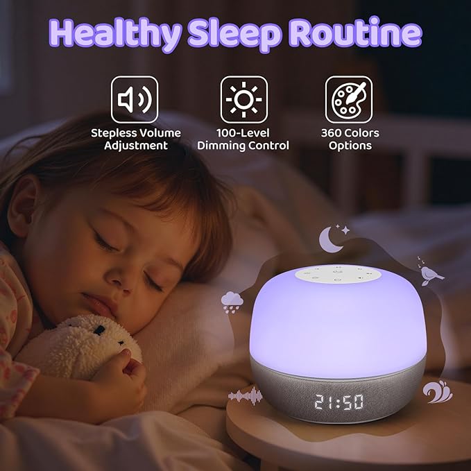 2025 Mom's Choice Awards | White Noise Sound Machine Baby with Sunrise Alarm & App Control – Sound Machine with 360 RGB Night Light, Sleep Soother for Adults & Kids, Baby Essentials for Newborns