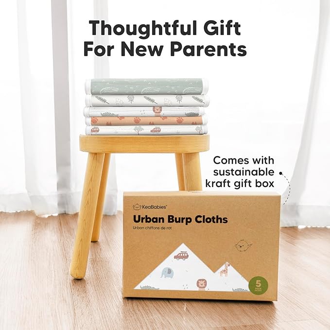 Organic Burp Cloths Baby Boy & Girl - 5-Pack Super Absorbent Cotton Burping Cloths for Babies, Soft & Plush Newborn Spit Up Rags, Infant Towels for Milk Spit Up, Unisex, Large 21" x 10" (Wilderness)