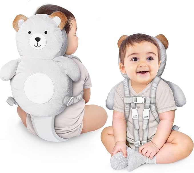 Little Family Baby Head Protector Backpack, Non-Toxic Hypoallergenic Toddler Backpack Head Protection, Full Head Coverage, Head Protection for Falling, Secure, Durable, Bear (Grey)