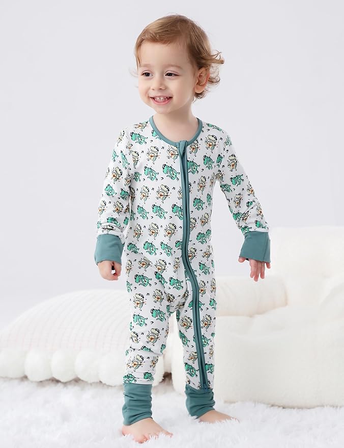 JunNeng Viscose from Bamboo Baby Boy Sleeper with Mitten Cuffs, Footless Soft Zippy Pajamas, Sleep N' Play Romper 0-18 Months