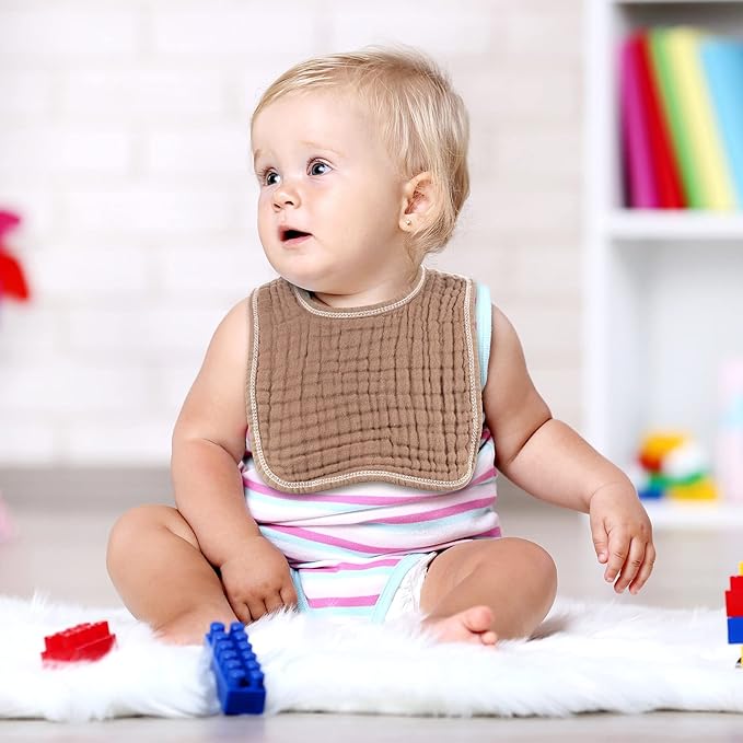 Tallew 8 Pack Baby Bibs and Muslin Burps for Baby Boy Girl Drooling and Teething 20" x 10" Burp Cloths Absorbent Rag Soft Cotton Bibs for Newborn Toddler Infant 0-24 Month Essentials(Dark Color)