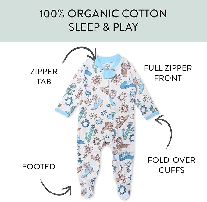 HonestBaby Sleep & Play Footed One-piece Pajama Sleeper 100% Organic Cotton, Baby Boys