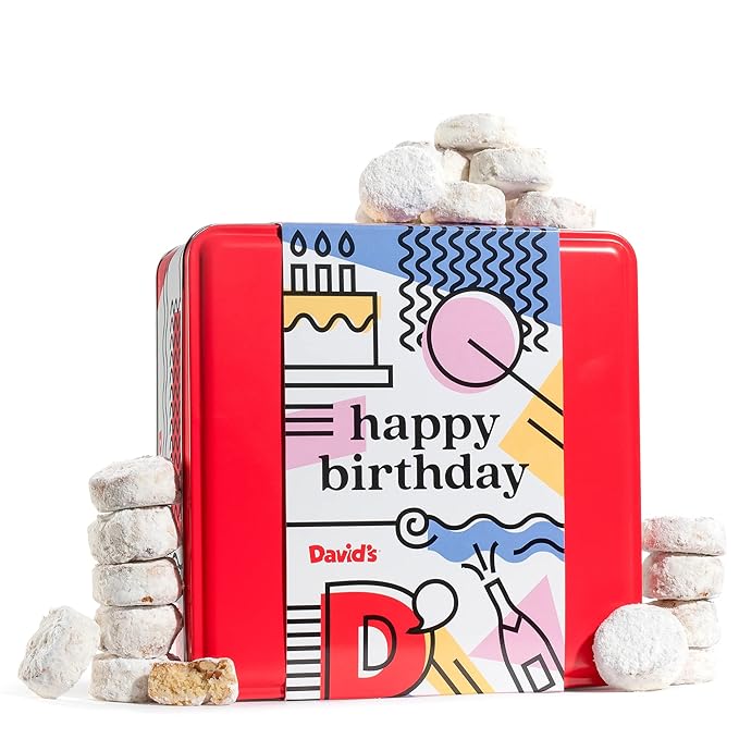 David’s Cookies Happy Birthday Gift for Everyone – Butter Pecan Meltaways Cookies with Crunchy Pecans and Powdered Sugar – Premium Fresh Ingredients – Comes with a Lovely Tin Box - 2 Lbs