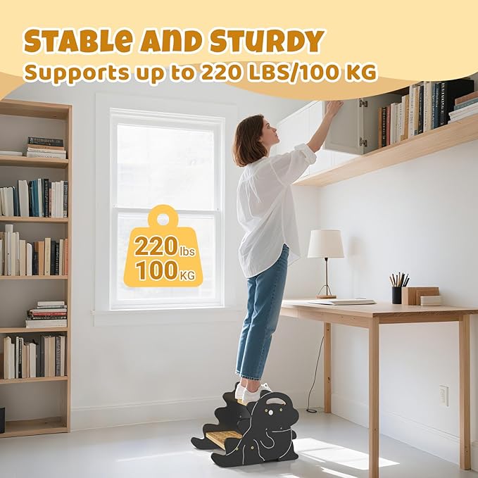 COSYLAND 2 Step Stool for Kids – Height Adjustable Non-Slip Toddler Stepping Stool for Bathroom Sink & Potty Training - Dinosaur Shaped Kids Stool for Kitchen, Bedroom & Home (Natural & Grey)