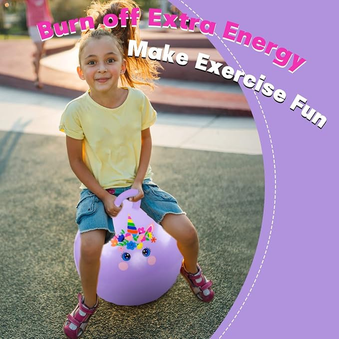 EVERICH TOY Hopper Ball, Unicorn Hopping Toys for Kids, 18 Inch Bouncy Ball with Handle, Purple Inflatable Bouncing Hoppity Hop Toys for Boys and Girls Gifts