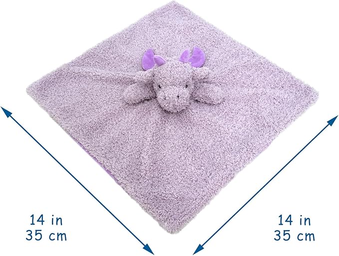 Baby Purple Dragon Soft Stuffed Animal Security Blanket, Plush Dinosaur Character Lovey Blanket, Baby Shower/Nursery Gift, Newborn Infant Toddler Snuggle Blankie for Boys Girls, 14 Inches