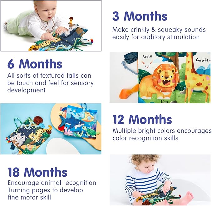 hahaland Baby Toys 0-6 Months - Crinkle Books for Babies 2-Pack, Soft Cloth Sensory Touch Feel Baby Book 6-12 Months, Infant Tummy Time Toys 3 Month Newborn Baby Boys Gifts Christmas Stocking Stuffers