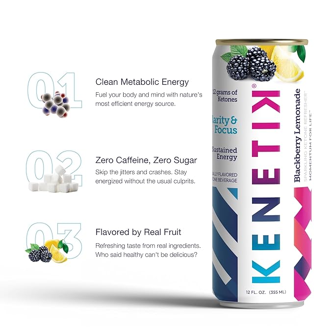KENETIK Nootropic Ketone Drink, Ketones for Energy & Focus, Caffeine & Sugar Free, High Performance D-BHB Ketone Mix, Fuel w/Zero Crash or Jitters, Ready to Drink - Pineapple Passionfruit 6 Pk