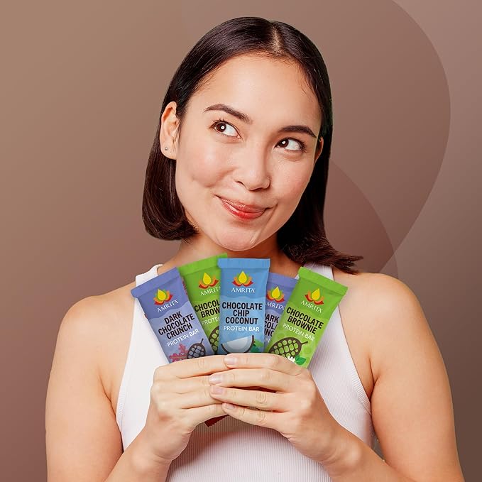 Amrita Nut Free Vegan Protein Bars (12 CT) | Chocolate Variety Pack 15g Plant-Based Protein Bar | Peanut-Free, Gluten Free, and Dairy-Free | No Added Sugar, High Fiber, Healthy Snacks for Kids/Adults