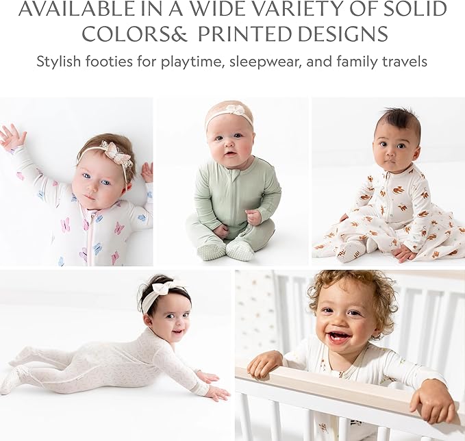 Bamboo Little Soft Baby Footie Pajamas, Baby Clothes, Newborn Sleepers, 95% Viscose and 5% Spandex, 0-24 Months