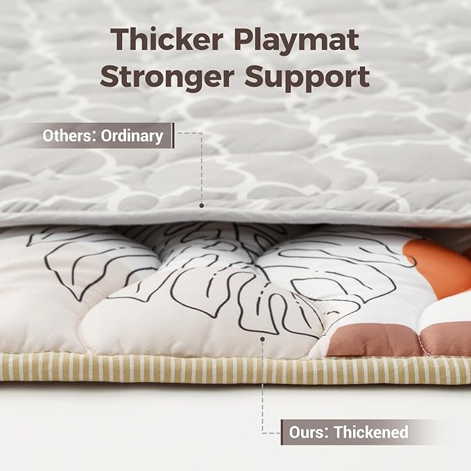 Bunnikins & Clover Baby Play Mats for Floor, 50"x50" Thicken Soft Play Mat, Foldable and Non Slip One-Piece Crawling Mat, Machine Washable Foam Play Mat for Baby, Toddlers Infants, Tummy Time