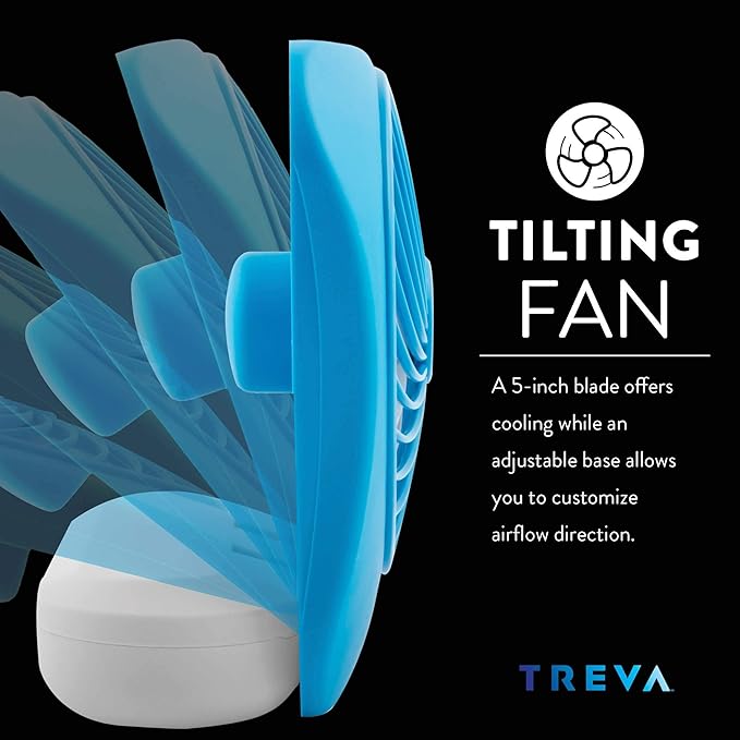 O2COOL Treva 5 Inch Battery Powered Fan Portable Desk Fan 2 Cooling Speeds with Compact Folding & Tilt Design Cubicle Accessories Small Portable (Blue)