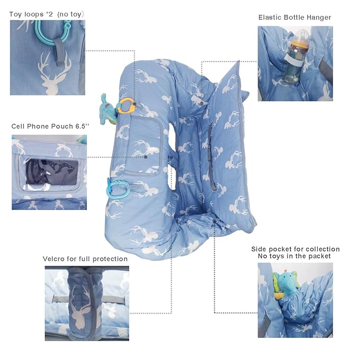Shopping Cart Cover for Baby boy Girl, Non-Slip Design Cart Covers for Babies, Infant Cotton High Chair Cover, Machine Washable, Toddler Grocery Cover (Navy Deer)