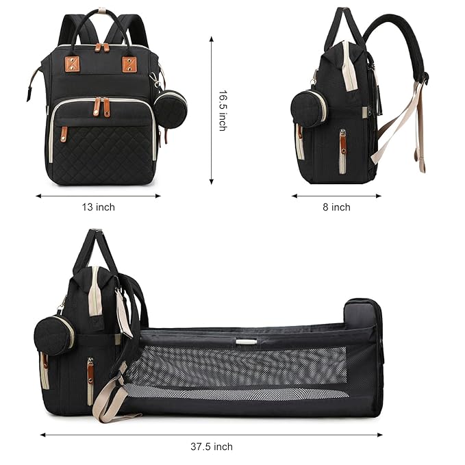 Diaper Bag with Changing Station, Waterproof Baby Bags for Boys & Girls, USB Charging Port for Parents, Must-Have Baby Essentials & Lovely Baby Shower Gifts, Black