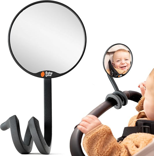 Baby Uma Stroller Mirror for Baby - 100% Shatterproof Clamp On Mirror, Universal with Tight-Grip Silicone Leg, Easy On 'n Off, Stroller Accessories (⌀ 3.8 in)
