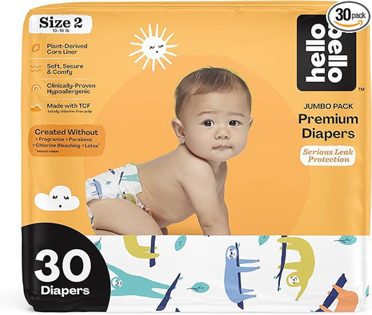 Hello Bello Premium Baby Diapers Size 2, 30 Count of Disposable, Extra-Absorbent, Hypoallergenic Diapers with Snug and Comfort Fit, Sleepy Sloth