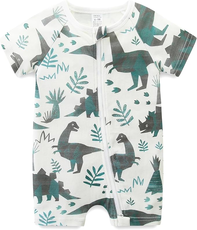 Baby Boy Girl Romper Short Sleeve 100% Cotton Bodysuit Outfits 2 Way Zipper Jumpsuit