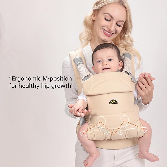 Baby Carrier for Newborns to Toddlers, Adjustable, Ultra-Soft and Weightless, Ergonomic Baby Carrier with Head Support, Baby Travel Gear, Baby Essentials (Beige),