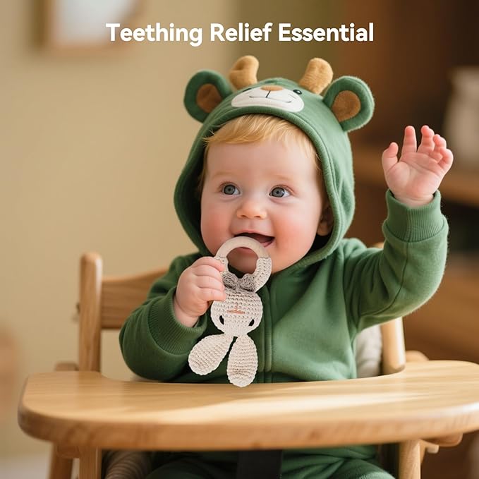 Crochet Baby Rattle, Baby Shaker Toy, Baby Rattles 0-6 Months, Handmade Newborn Toys, Easter Bunny Rattle, Animal Baby Rattle，Knitted Stuffed Animals Gifts for Boys and girs Bunny Rattle