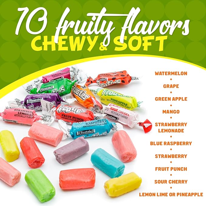 Fruit Chews Candy 5 lb Assorted (10 Flavors) – Bulk Resealable Bag, Individually Wrapped Taffy, Gluten & Peanut Free, Ultimate Variety