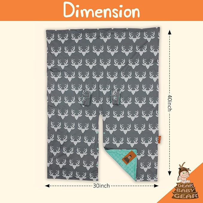 Dear Baby Gear - 40x30 Car Seat Canopy, Infant Carrier Cover for Boys & Girls, Cozy Fall Baby Gift, Nursing & Stroller Use, Newborn Travel Sunshade Accessory, Antlers on Gray, Mint Dot