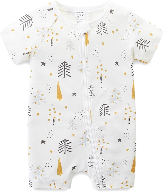 Baby Boy Girl Romper Short Sleeve 100% Cotton Bodysuit Outfits 2 Way Zipper Jumpsuit