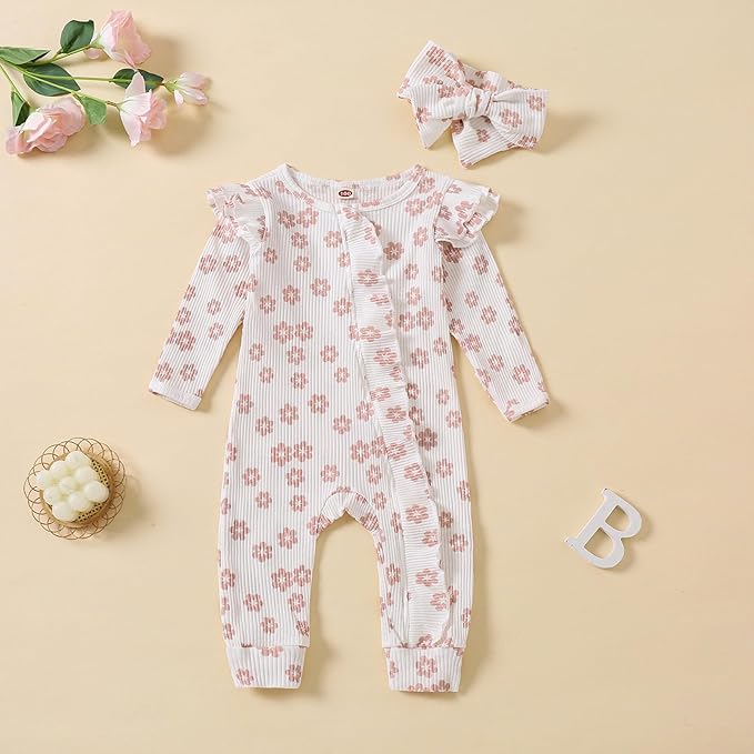 Cute Floral Floral Print Long Sleeve Infant Newborn Baby Girl Clothes Baby Girl Jumpsuit