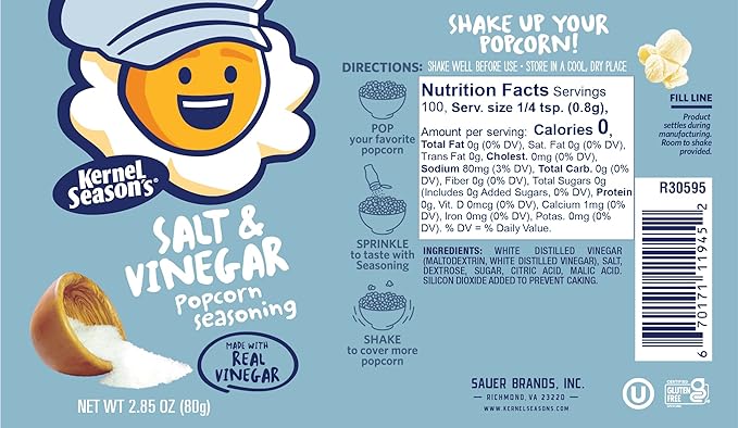 Kernel Season's Salt & Vinegar Popcorn Seasoning, 2.85 Ounce (Pack of 6)