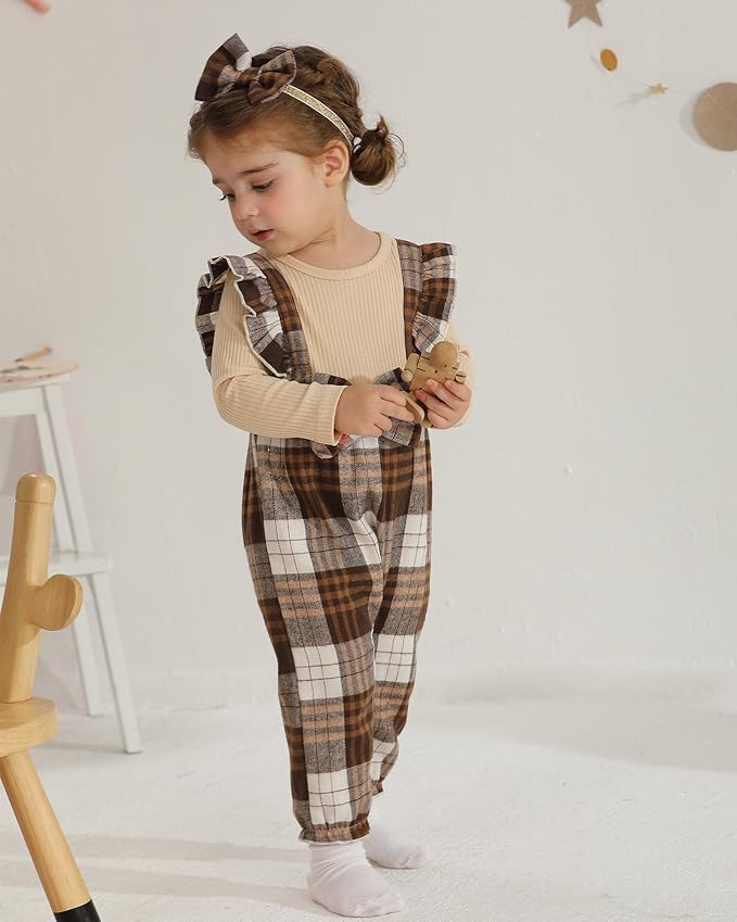 Newborn Infant Baby Girl Clothes Fall Winter Plaid Long Sleeve Jumpsuit One Piece Romper Bodysuit Baby Overalls Outfits