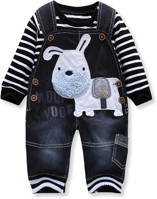 Cute Baby Boy Clothes Suit Toddler Boys' Striped long Sleeve T-Shirt+Denim Overalls Jumpsuit Pants Outfits Sets
