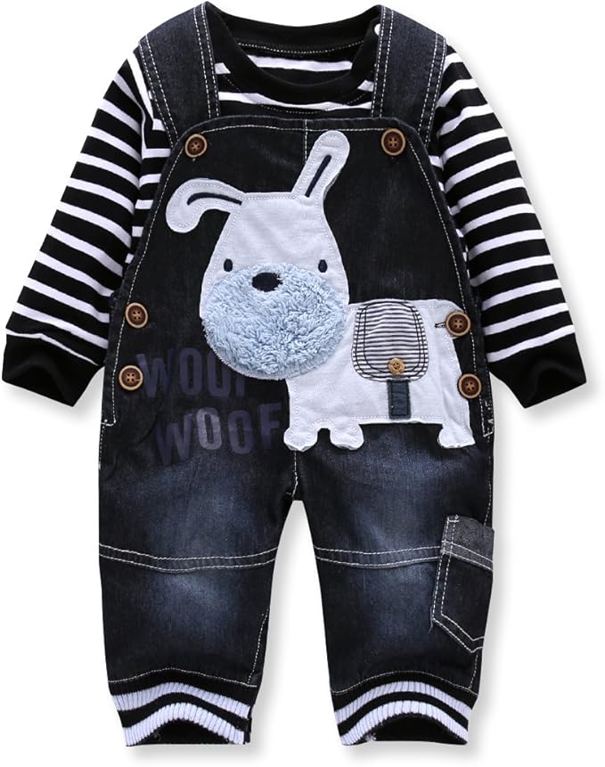 Cute Baby Boy Clothes Suit Toddler Boys' Striped long Sleeve T-Shirt+Denim Overalls Jumpsuit Pants Outfits Sets