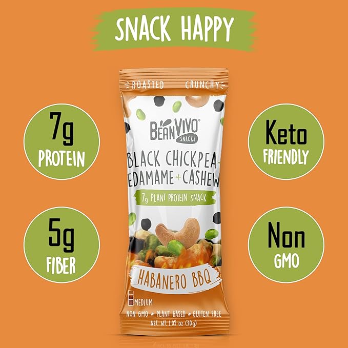 BeanVIVO Healthy Snacks for Adults & Kids with 7g Protein & 5g Fiber per Serving with Dried Edamame, Roasted Cashew and Black Chickpeas - Vegan & Gluten Free - Keto Friendly & Non-GMO - 8Pack (1.05 oz Each Pouch)