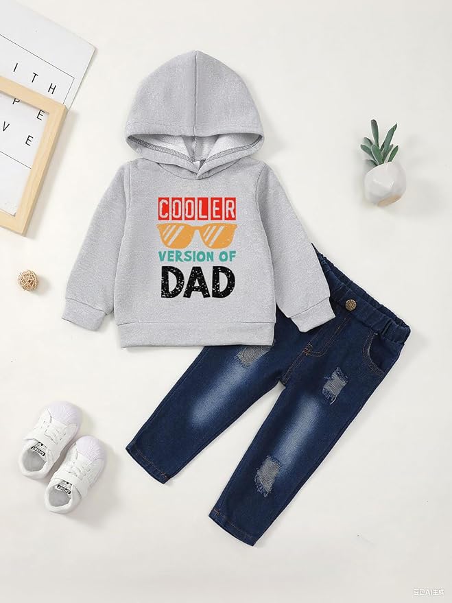 NZRVAWS Baby Boy Clothes Toddler Boy Outfit 2 3 4T 6 12 18 24 Month Fall Winter Hoodie Ripped Jeans Clothing