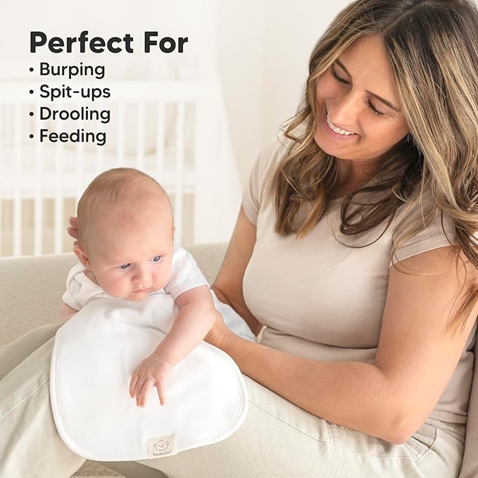 Organic Burp Cloths Baby Boy & Girl - 5-Pack Super Absorbent Cotton Burping Cloths for Babies, Soft & Plush Newborn Spit Up Rags, Infant Towels for Milk Spit Up, Unisex, Large 21" x 10" (Soft White)