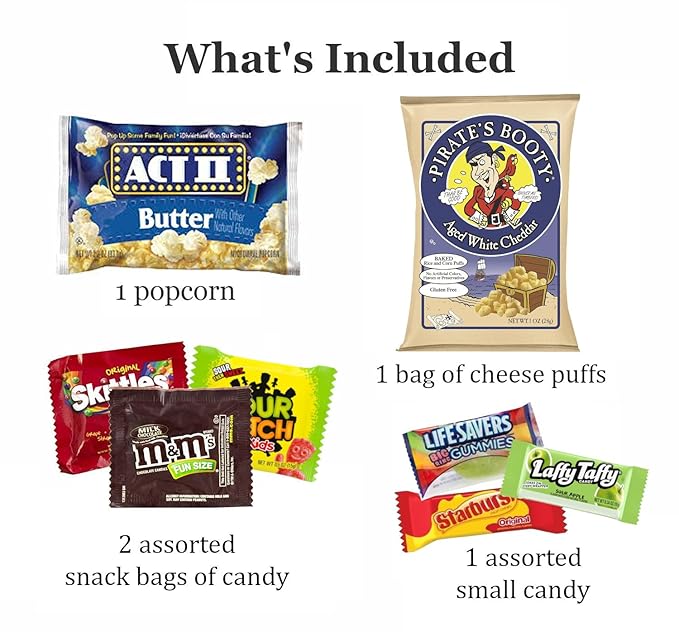 Kids Movie Night Popcorn Bucket – Pre-Filled Snack Basket Candy Bouquet with Popcorn, Candy, Cookies & Surprisel (Movie Night Peanut Butter)