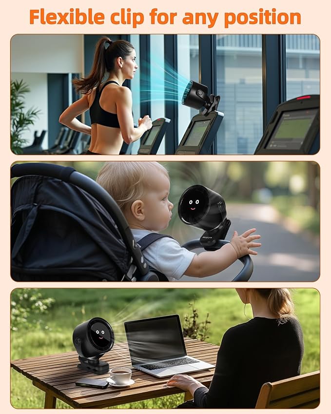 Clip on Fan for Bed, Portable Fan for Travel, 360° Rotate Battery Operated Personal Fan, Air Turbo Tech & Digital display, stroller fan with 5 Speeds, For Home Office Stroller Camping - Black