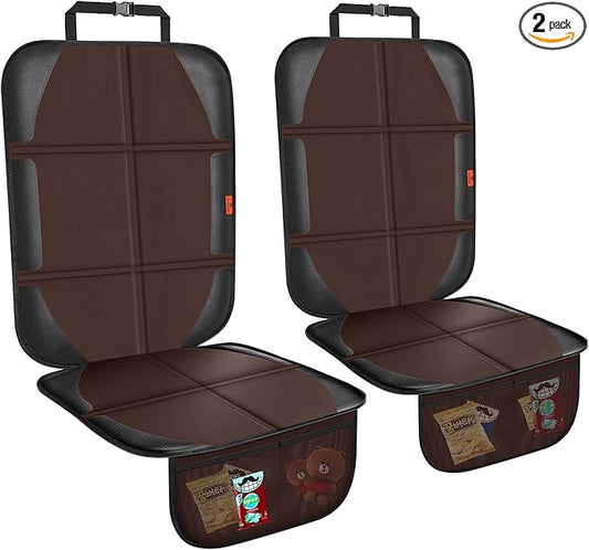 Car Seat Protector,2 Pack Automotive Seat Protectors Baby Carseat Pad Waterproof & Durable 600D Fabric for Child Baby Car Seat Mat Vehicle Pet Cover 2 Storage Pockets (Brown)