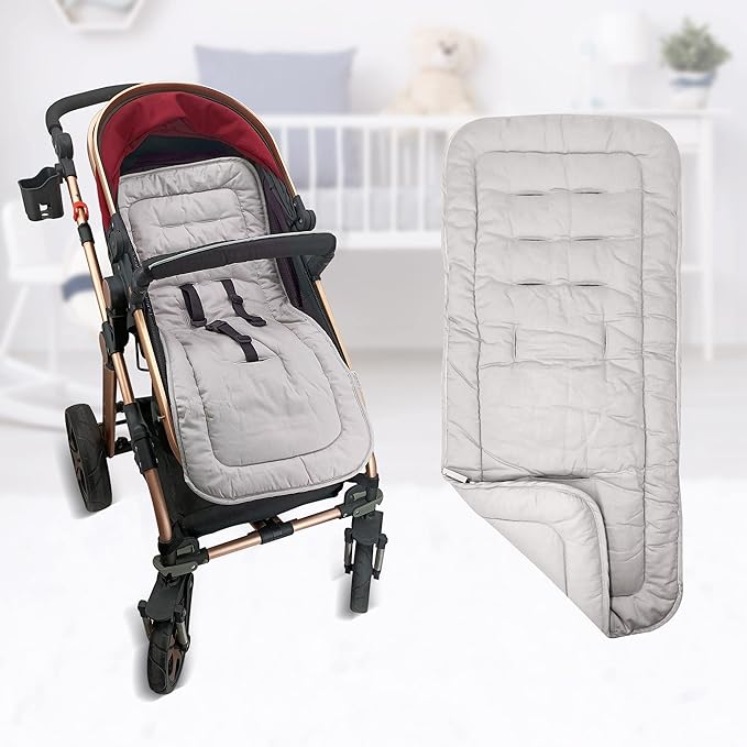 Baby Stroller Cushion,Infant Car Seat Insert-Reversible Universal Breathable and Soft Newborn Stroller Mat, 100% Cotton Cover Toddler Seat Pad Liner-34x78cm,1 Pack（Grey）