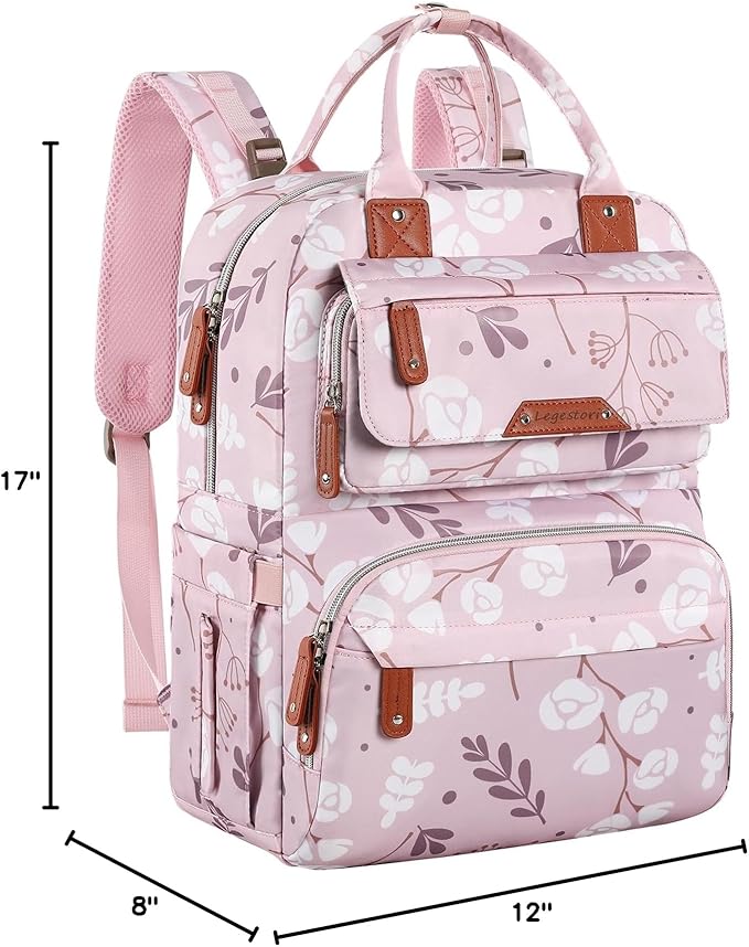 Diaper Bag Backpack for Baby Girl, Multifunction Waterproof Diaper Bag for Mom Dad, Large Pink Floral Baby Diaper Bags, Baby Essentials Travel Bag with Stroller Straps, Large Capacity, Stylish