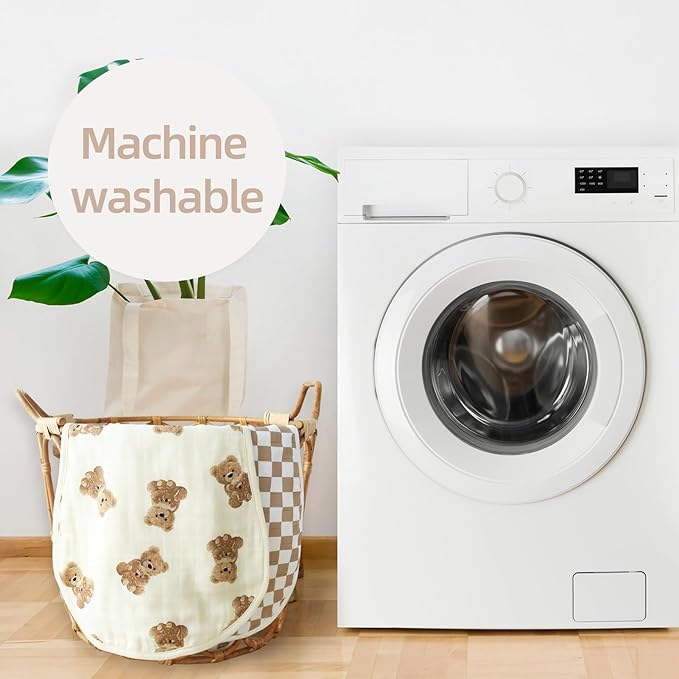 LifeTree Muslin Baby Burp Cloths - 2 Pack 70% Viscose from Bamboo and 30% Cotton Large 22'' by 10'' Absorbent Milk Spit Up Rags - Burping Cloths for Newborn, Girls Boys, Bear and Checkered