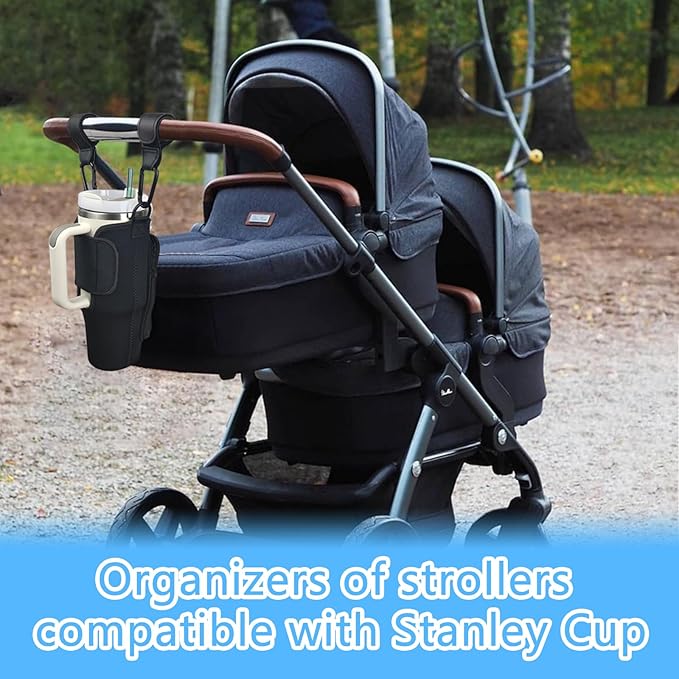 Stroller Cup Holder Compatible with Stanley,Stroller Cup Holder with Adjustable Strap and Pouch Taking Everywhere,Accessories for 30/40oz Stanley Cup