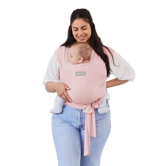Moby x Petunia Pickle Bottom Baby Wrap Carrier Easy-Wrap for Newborns to Toddlers (8-33lbs), Infant Sling Carrier, Lightweight & Hands Free Design, Adjustable for All Body Types (Rose Quartz Eyelet)
