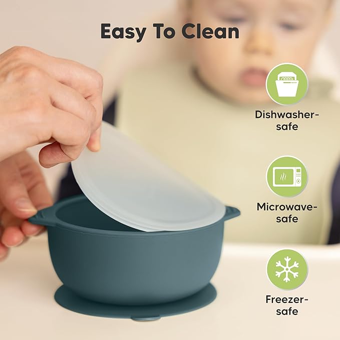 KeaBabies 2-Pack Baby Bowls with Suctions, Lids - Silicone Toddler Suction Bowls for Baby Boy, Girl, Kids, Dog, Food Grade Silicone, BPA-Free, Dishwasher Safe, Toddler Eating Essentials (Rocky)