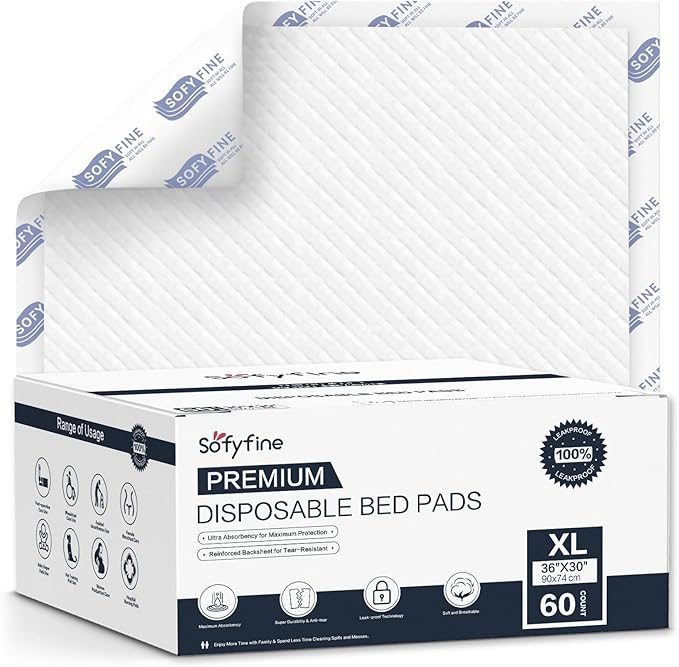 Tear Resistant Disposable Bed Pads Adults Chucks Incontinence Underpads 30"x 36"(60 Count),Large Thicken Premium Waterproof Pee Pads for Elderly,10X Super Absorbency Heavy Duty Puppy Training Pads