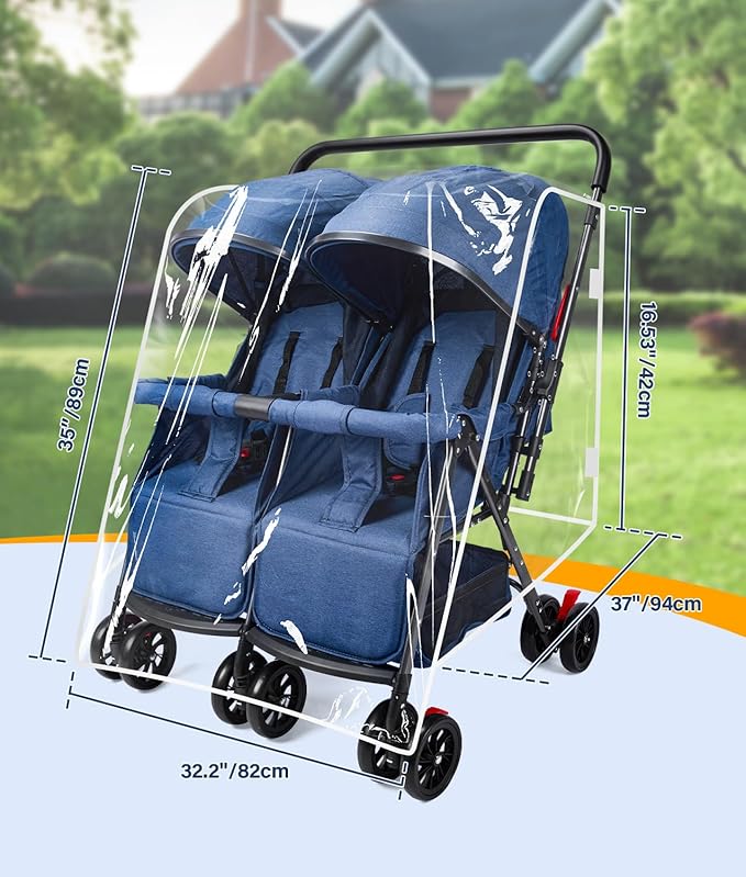 Double Stroller Rain Cover, Weather Shield for Side by Side Baby Double Stroller, Universal Waterproof Stroller Cover for Rain/Wind/Snow/Cold/Dust, Baby Travel Outdoor Accessories