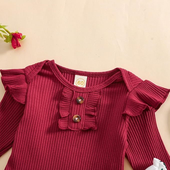 Baby Girls Clothes Ribbed Romper Bodysuit Pants Headband Set Fall Winter Outfits