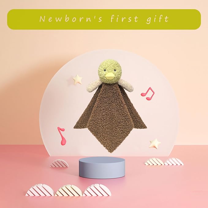 Baby Mallard Duck Soft Stuffed Animal Security Blanket, Plush Green Duck Character Lovey Blanket, Baby Shower/Nursery Gift, Newborn Infant Toddler Snuggle Blankie for Girls Boys, 14 Inches