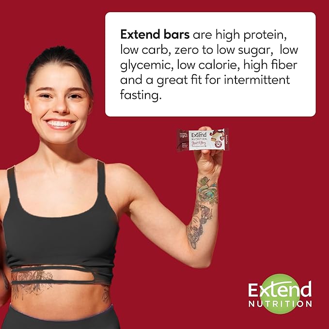 Extend Nutrition 1 Gram Sugar High Protein Bars, Perfect Diabetic Snacks for Adults and Kids, High Protein Bars for Hunger Control & Steady Energy, Low Carb, Keto Friendly, Yogurt and Berry, 12 Count